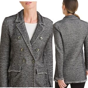Chico's‎ Black and white double breasted fringed Sweater Jacket Size 1